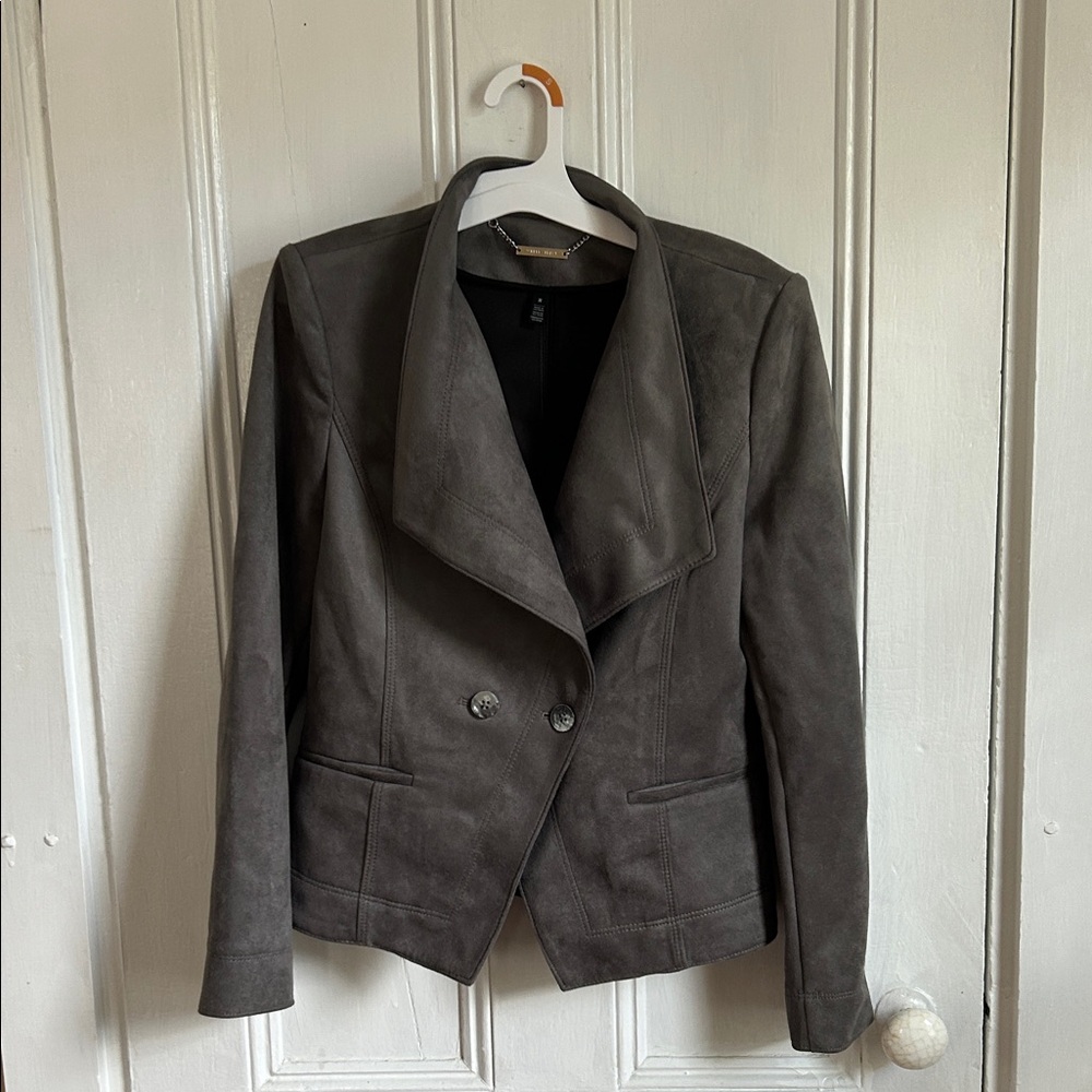 White House Black Market Faux Suede Charcoal Blazer